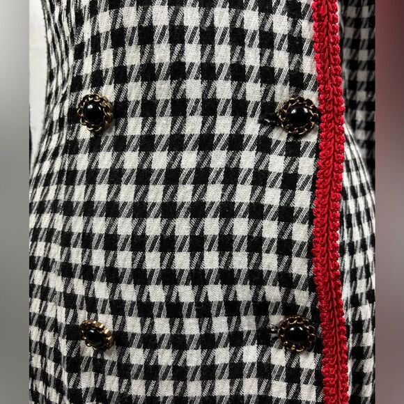 Vintage 80s Women’s Jacket Cardigan Houndstooth with Red Trim Double-Breasted - Picture 4 of 5